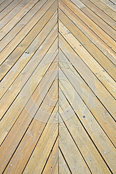 New wooden floor slats for outdoor use with a diagonal course