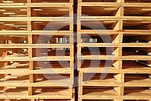 New wooden pallets is stack in the warehouse of cargo delivery e
