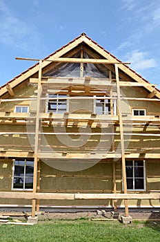 New wooden rural house thermal insulation with rockwool