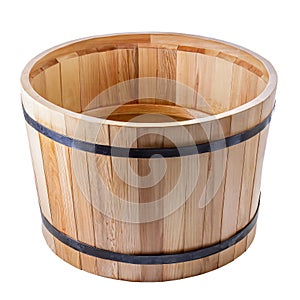 New wooden tub isolated on white background.