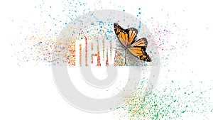 New word with symbolic butterfly graphic splatter background photo