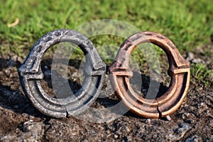 new and worn horseshoes comparison side by side