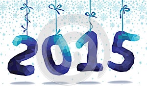 New year 2015.Blue polygons numbers hang on ribbons
