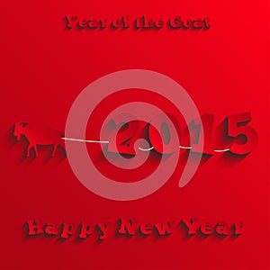New Year 2015 of sheep and goat, card design of red paper