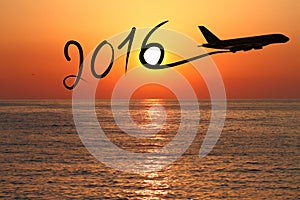 New year 2016 drawing by airplane