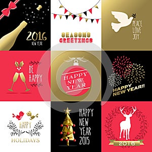 New year 2016 gold red label banner christmas