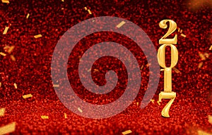 New year 2017 3d rendering gold color at perspective red spark