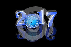 New Year 2017. Clock. Midnight. Christmas. 3D illustration