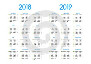 New year 2018 and 2019 vector calendar modern simple design