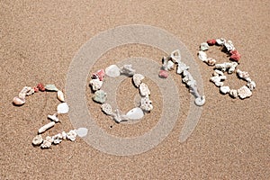 New Year 2018 is coming concept. inscription 2018 made from shells