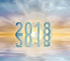 New year 2018 digits text sunset blur background