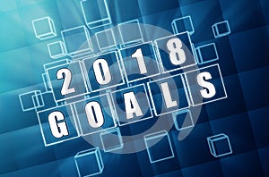 New year 2018 goals in blue glass blocks