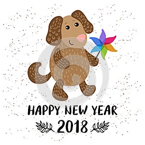 New Year 2018 greeting card with Dog