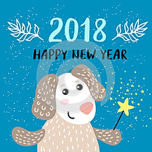 New Year 2018 greeting card with Dog