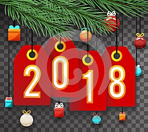 New Year 2018 Labels Symbol Icon Transperent Background Template Vector Illustration