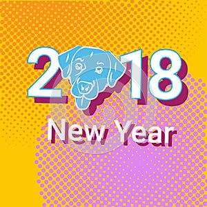 New Year 2018 Pop Art Retro Banner With Dog Holiday Decoration Design