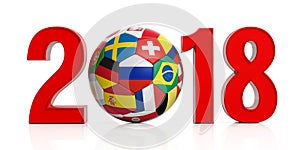 New year 2018 with Russia soccer football ball isolated on white background. 3d illustration