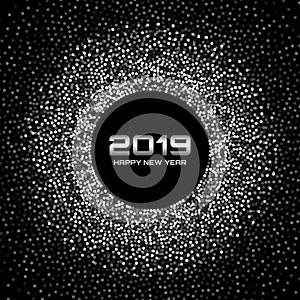 New Year 2019 Card Background. Glitter paper white confetti. Glistening Silver Gray Disco Lights. Christmas. Vector