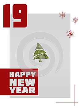 New Year 2019 Card in flat, laconic, minimalism style