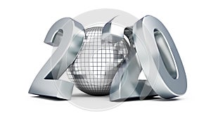 New Year 2020 Disco ball on a white background 3D illustration, 3D rendering