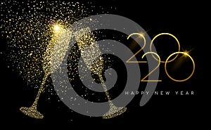 New Year 2020 gold glitter champagne toast card