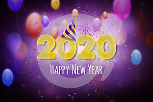 New Year 2020, Happy New Year greeting card concept with a colorful party theme