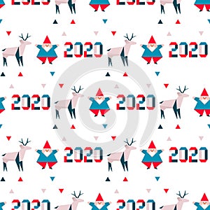 New year 2020 Merry Christmas Santa deer origami