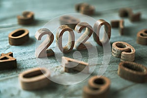 New year 2020 wood number happy new year 2020 concept