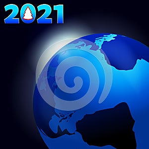 New Year 2021 black background with Planet Earth