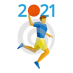 New Year 2021 concept - digits with basketball instead zero