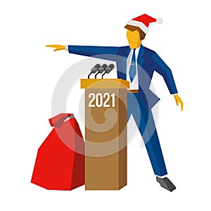 New Year 2021 concept - speaker at podium in Santa