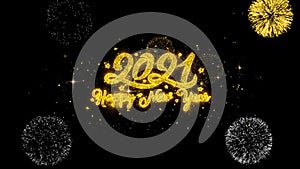 New year 2021 golden text blinking particles with golden fireworks display