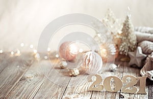 New year 2021 holiday background with new year decor