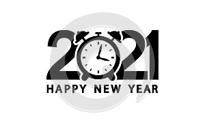 New Year 2021 icon. Greeting card with alarm clock. Vector on isolated white background. EPS 10