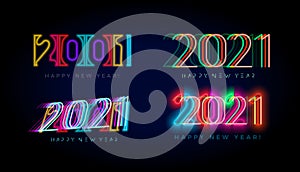 New Year 2021 numbers for digital display design. Neon lighting posters for party, event, invitations and calendars in