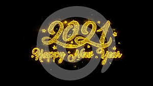 New year 2021 typography written with golden particles sparks fireworks