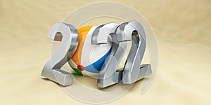 New year 2022 on the beach, beach ball 3D illustration