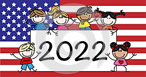 New year 2022 calendar mixed ethnic kids