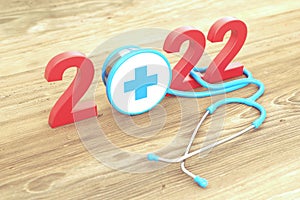 New Year 2022 Creative Design Concept with stethoscope