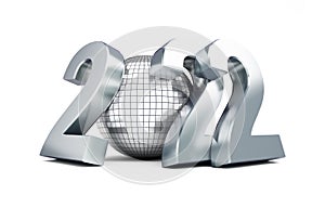 New Year 2022 Disco ball on a white background 3D illustration, 3D rendering