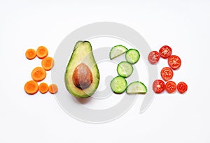 New year 2022 made of food on white background.