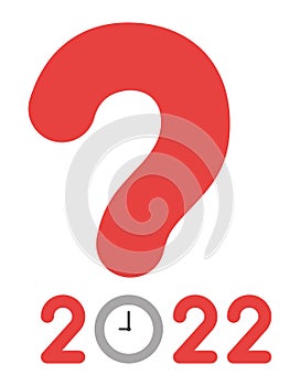 New year 2022 vector concept, big question mark with clock point instead of zero, problem with time
