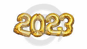 New Year 2023 golden balloons on white background