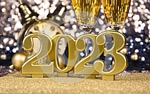 New Year 2023 golden candles still life stock photo images