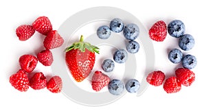 New year 2023 made of fruits on the white background. Healthy food