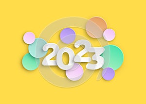 New year 2023 paper cut numbers in delicate colors. Decorative greeting card 2023 happy new year. Colorful Christmas banner