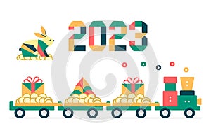 New year 2023 Rabbit Christmas tree Gift Origami
