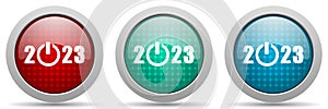 New year 2023 vector icon set, glossy web buttons collection