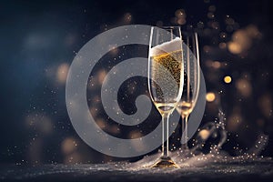 New year 2024 glass of sparkling champagne background. Generative ai