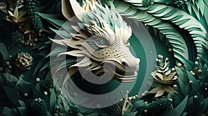 New Year 2024 Greeting Card. Green Dragon Portrait. Ai generated